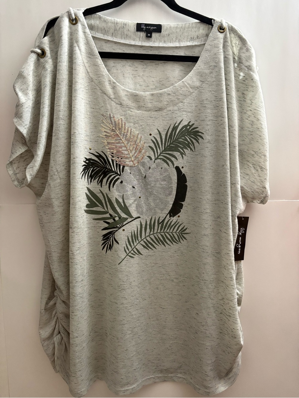 4 for $25 🌿 Lily Morgan Tropical Leaf Cold Shoulder Top – Size 3X – NWT